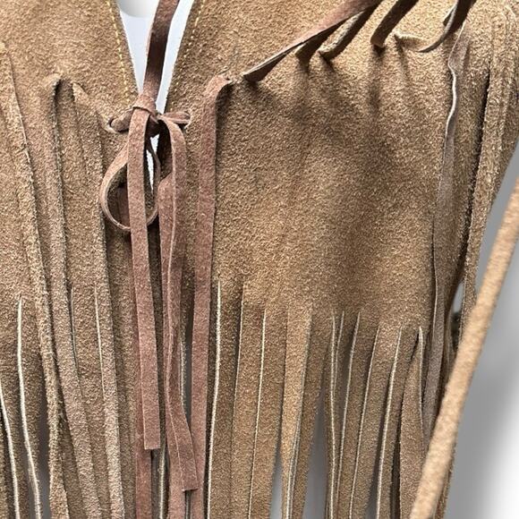 Vtg Suede Fringe Vest Sz S/M Leather Tan Brown Boho Hippie Festival 60s 70s - Picture 13 of 16